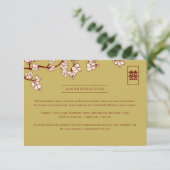 Peach/Plum Blossoms And Double Happiness Wedding Informatiekaartje (Staand voorkant)