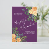 Peach & Plum Paars Peony Roos Weddenschap Save Dat Kaart (Staand voorkant)
