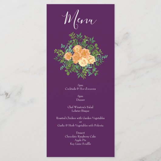 Peach Plum Paars Peony Roos Wedding Menu (Voorkant)