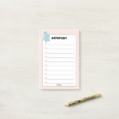 Peach Polka Dot Blue Diamond BELANGRIJK Post-it® Notes (Op bureau)