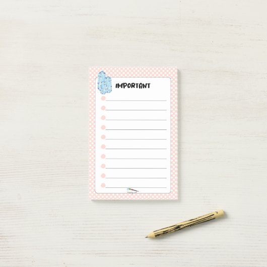 Peach Polka Dot Blue Diamond BELANGRIJK Post-it® Notes (Op bureau)