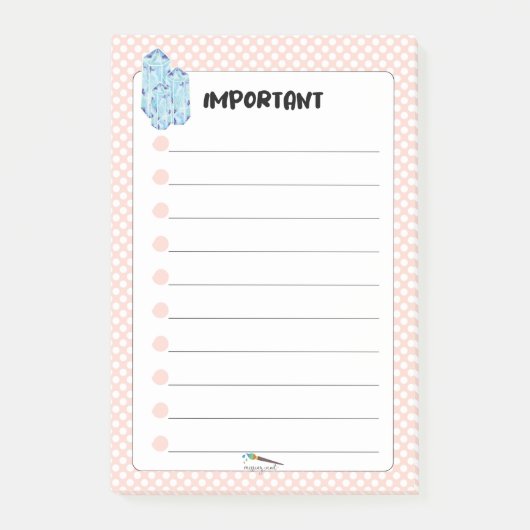 Peach Polka Dot Blue Diamond BELANGRIJK Post-it® Notes (Voorkant)