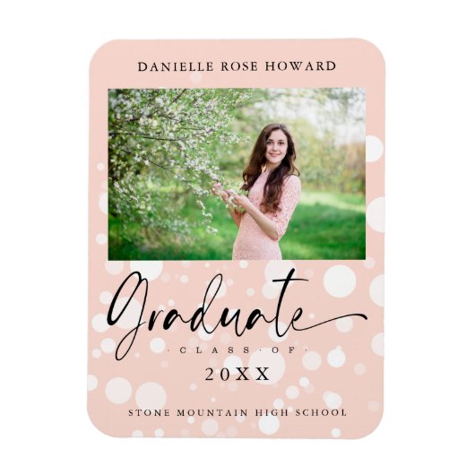 Peach Polka Dot Custom Photo Afstuderen Afstuderen Magneet (Verticaal)