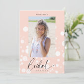 Peach Polka Dot Custom Photo Bridal Shower Kaart (Staand voorkant)