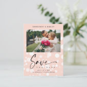 Peach Polka Dot Custom Photo Couple Weddenschap Briefkaart (Staand voorkant)