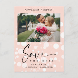 Peach Polka Dot Custom Photo Couple Weddenschap Briefkaart
