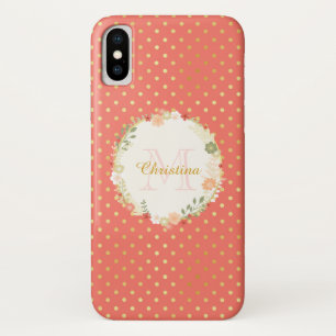 Peach Polka Dot Floral Name and Monogram Case-Mate iPhone Case