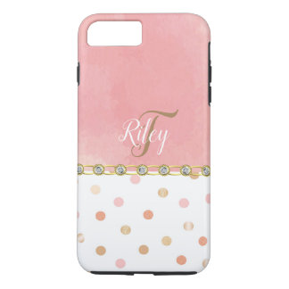 Peach Polka Dot Rhinestone Glitzy  Fun iPhone 8/7 Plus Hoesje