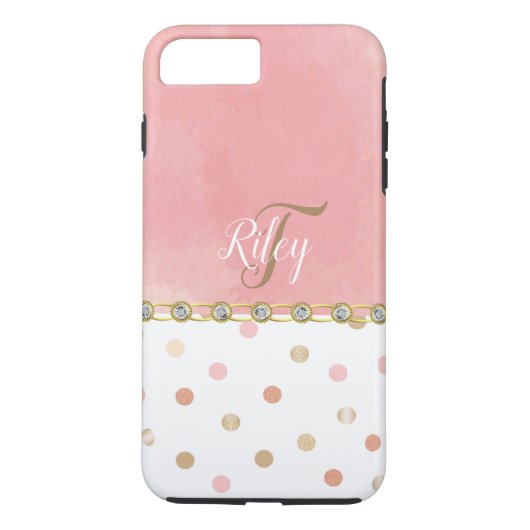 Peach Polka Dot Rhinestone Glitzy Fun Case-Mate iPhone Case (Achterkant)