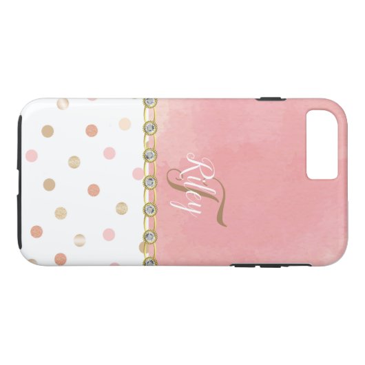 Peach Polka Dot Rhinestone Glitzy Fun Case-Mate iPhone Case (Achterkant (Horizontaal))