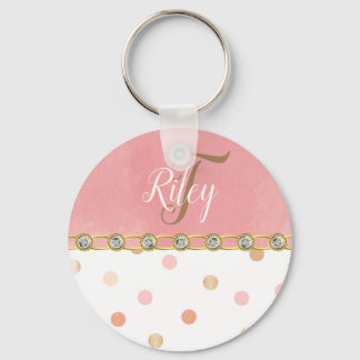 Peach Polka Dot Rhinestone Glitzy Fun Sleutelhanger