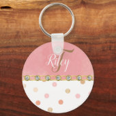 Peach Polka Dot Rhinestone Glitzy Fun Sleutelhanger (Voorkant)