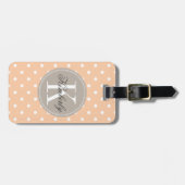 Peach Polka Dot with Taupe Monogram Bagagelabel (Voorkant horizontaal)