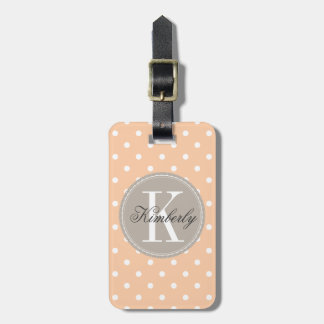 Peach Polka Dot with Taupe Monogram Bagagelabel