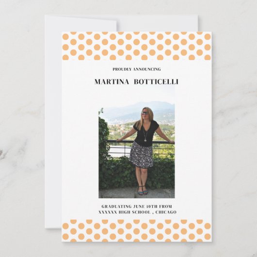 Peach Polka Dots Foto Afstuderen Aankondiging (Voorkant)