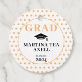 Peach Polka Dots Welkom Afstuderen Bedankjes Labels (Voorkant)