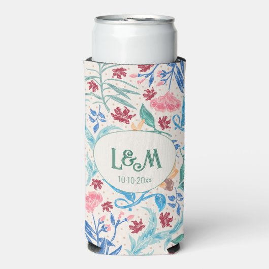 Peach Polka Pattern Monogram Seltzer Blikjeskoeler (Seltzer Voorkant)