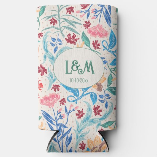 Peach Polka Pattern Monogram Seltzer Blikjeskoeler (Voorkant)