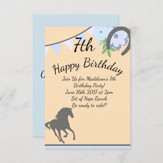 Peach Pony Uitnodigingen (Voorkant / Achterkant)