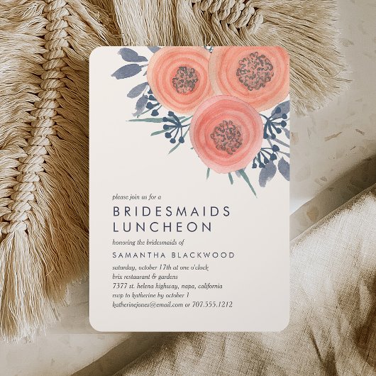 Peach Poppies Bridesmaids Luncheon Invitation Kaart