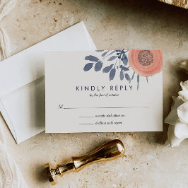 Peach Poppies Bruiloft RSVP Reactie Kaartje