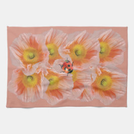 Peach Poppies & Ladybug Keuken Handdoek