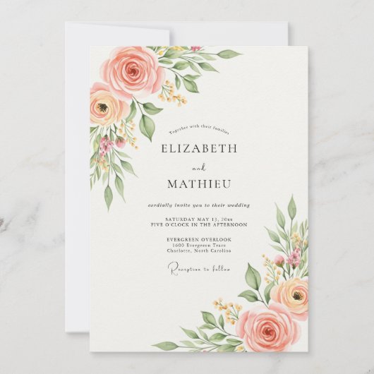 Peach Pristine Spring Wedding Kaart (Voorkant)