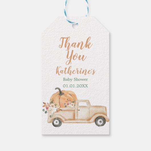 Peach Pumpkin Rustic Floral Truck Dank u Label Cadeaulabel (Achterkant)