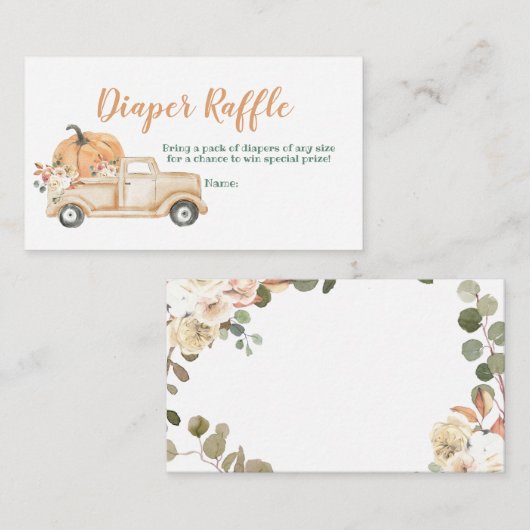 Peach Pumpkin Rustic Truck Diaper Raffle Informatiekaartje (Voorkant / Achterkant)
