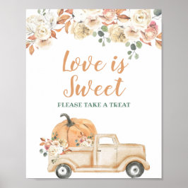 Peach Pumpkin Rustic Truck Love is Sweet Sign Poster