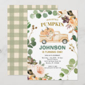 Peach Pumpkin Truck Party Herfst 1e verjaardag Kaart (Voorkant / Achterkant)