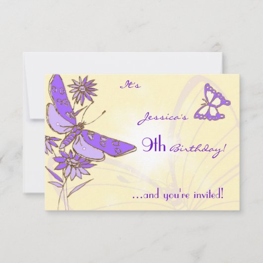 Peach Purple Butterfly Invitation Card Kaart (Voorkant)
