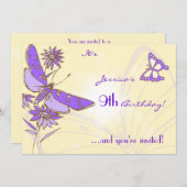 Peach Purple Butterfly Invitation Card Kaart (Voorkant / Achterkant)
