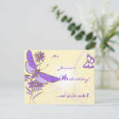 Peach Purple Butterfly Invitation Card RSVP Kaartje (Staand voorkant)