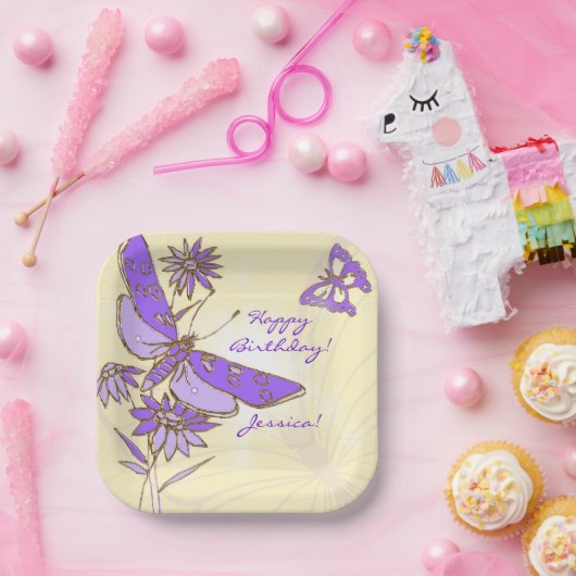 Peach Purple Butterfly Throw Pillow Papieren Bordje (Feest)