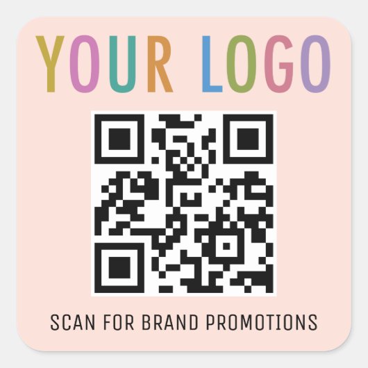 Peach QR Code Stickers Custom Business Logo Square (Voorkant)