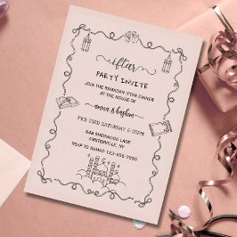 Peach Ramadan Bow doodle ramadan iftar invitation Kaart