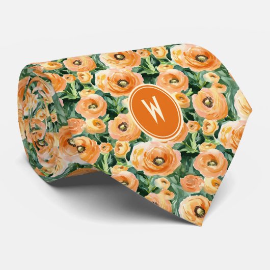 Peach Ranunculus Floral Stropdas (Opgerold)