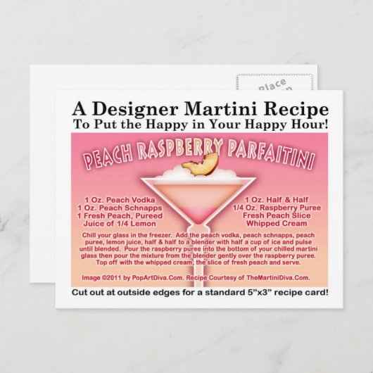 Peach Raspberry Parfait Martini Recept Briefkaart (Voorkant / Achterkant)