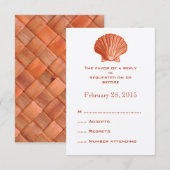 Peach Rattan Seashell Wedding Reply RSVP-kaarten RSVP Kaartje (Voorkant / Achterkant)
