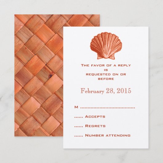 Peach Rattan Seashell Wedding Reply RSVP-kaarten RSVP Kaartje (Voorkant / Achterkant)