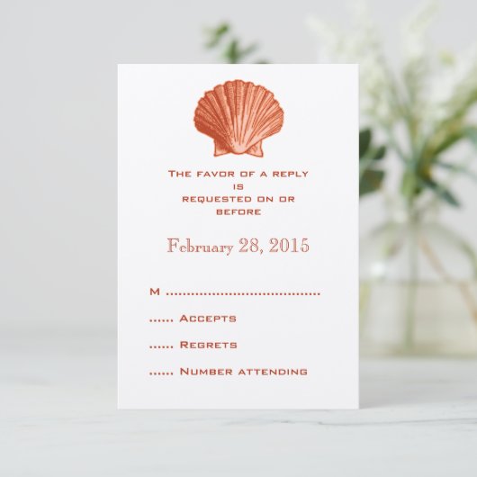 Peach Rattan Seashell Wedding Reply RSVP-kaarten RSVP Kaartje (Staand voorkant)