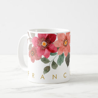 Peach Red Floral Waterverf Voeg Jouw naam toe Koffiemok