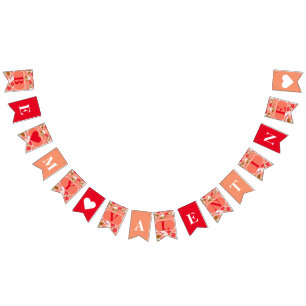 Peach Red Gold Rozen Floral Valentijnsdag Party Vlaggetjes