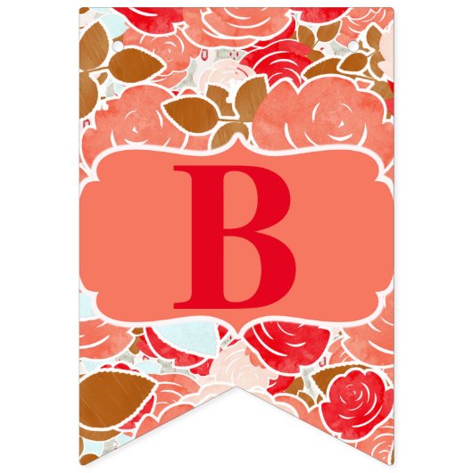 Peach Red Gold Rozen Floral Valentijnsdag Party Vlaggetjes (Eerste vlag)