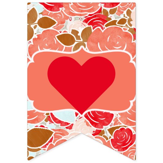 Peach Red Gold Rozen Floral Valentijnsdag Party Vlaggetjes (Derde vlag)