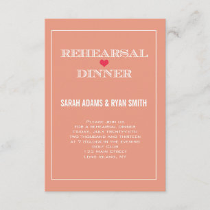 Peach Red Heart Wedding Rehearsal Dinner Invites Kaart