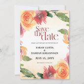 Peach Red Summer Floral Save the date Uitnodiging (Voorkant)