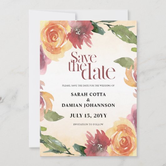 Peach Red Summer Floral Save the date Uitnodiging (Voorkant)