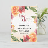 Peach Red Summer Floral Save the date Uitnodiging (Staand voorkant)